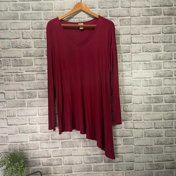 Chico’s Cranberry Burgundy Top T-Shirt 4 ( XXL ) V-Neck Asymmetrical Side Tie - Picture 8 of 13